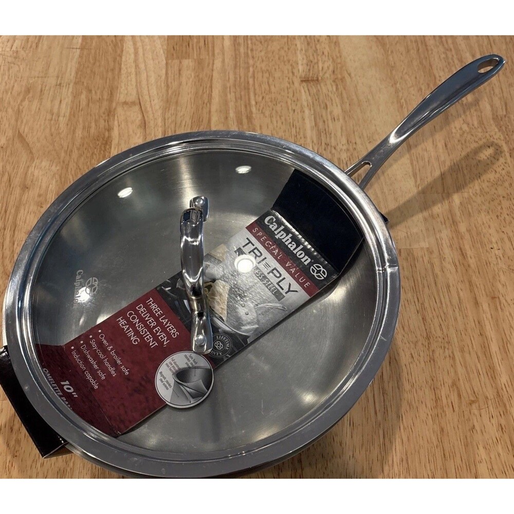 Calphalon Tri Ply Stainless Steel  10” Omelette Pan With Lid New